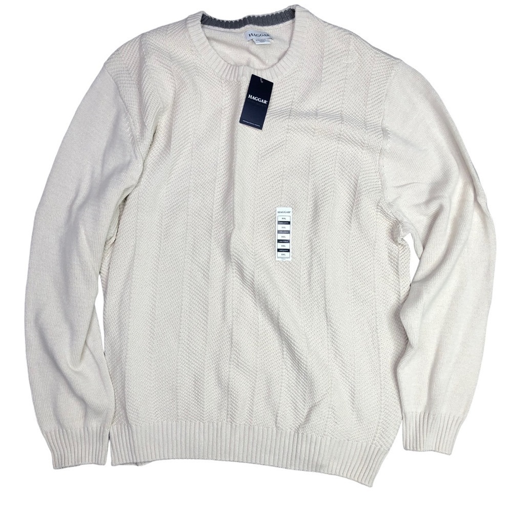 NWT Haggar sweater ivory heather crew neck textured herringbone pattern size XXL